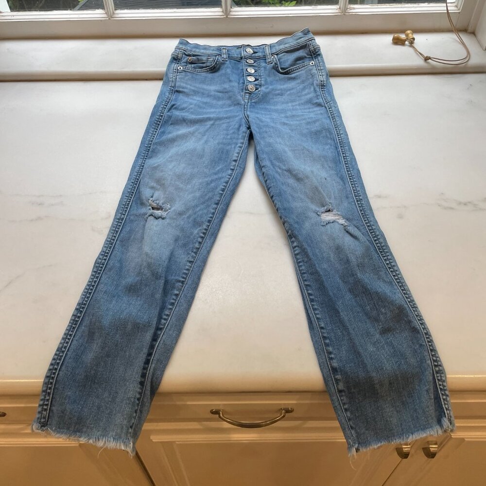 7 For All Mankind Button Up Ripped Ankle Jean